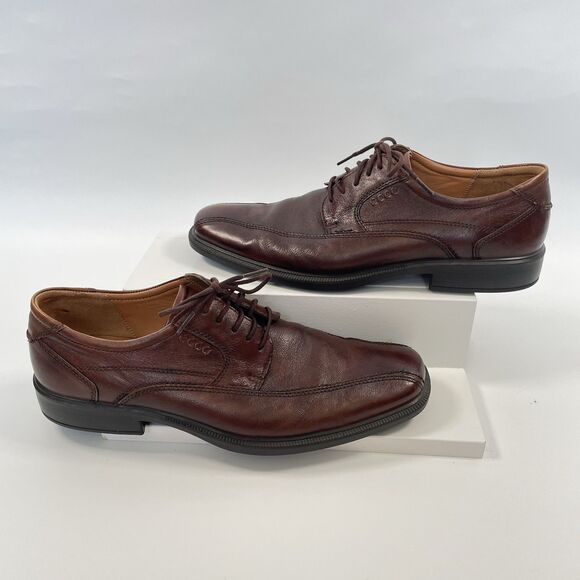 Ecco New Jersey Mens US 10/10.5 EU 44 Leather Oxford Dress Shoes Brown Bike Toe - Picture 3 of 11